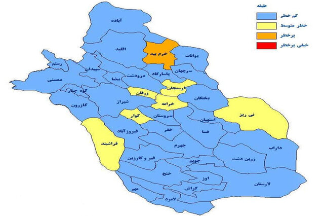 وضعیت زرد و نارنجی کرونایی در ۷ شهرستان فارس