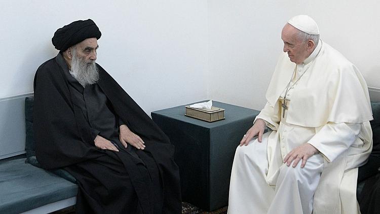پاپ فرانسیس در نجف با آیت‌الله علی سیستانی دیدار کرد