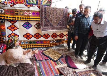 وزیر میراث فرهنگی از نمایشگاه صنایع دستی در مجاور کاخ اردشیر فیروزآباد بازدید کرد